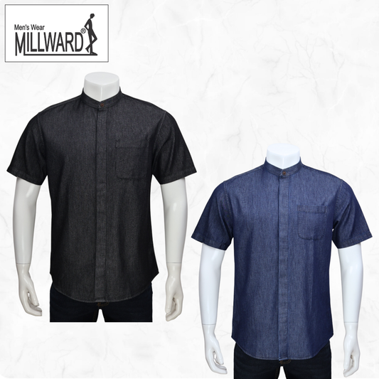 Brand Millward Men Shirt Short sleeve, Denim ,Slim Fit / Baju Kemeja Lelaki Lengan Pendek, Denim