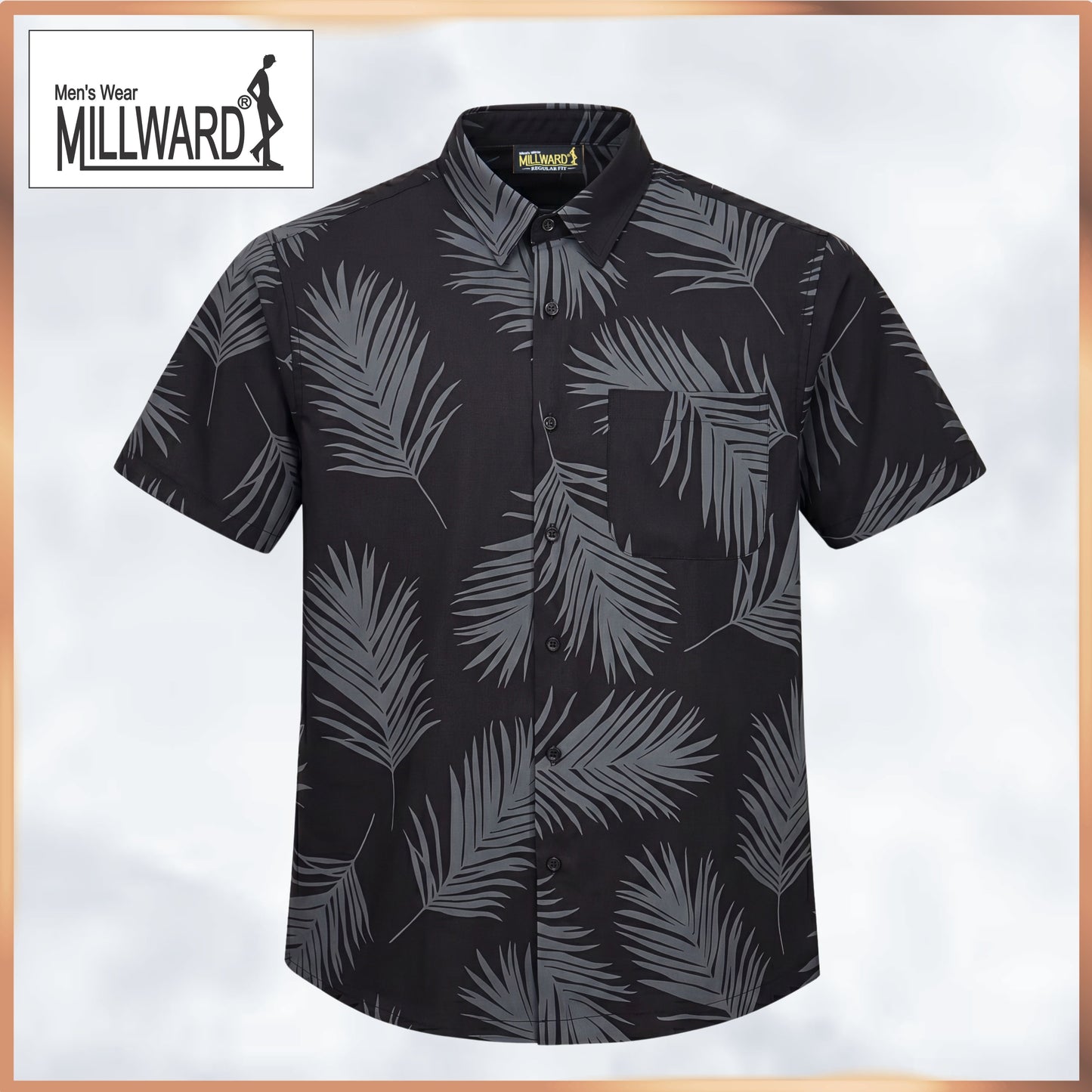 Brand MILLWARD Men’s Leaf Short Sleeve Shirt (M–4XL) / Kemeja Lelaki Lengan Pendek Corak Daun (M–4XL)