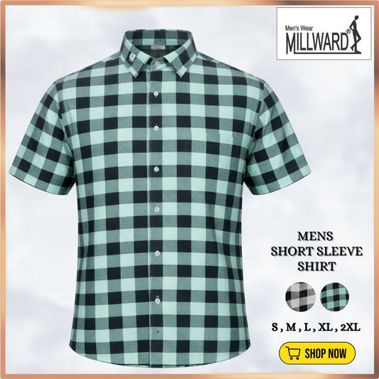 MILLWARD Modern Check Short Sleeve Shirt- checkered pattern, short sleeves, button-up front, sizes S-2XL
