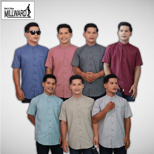 Brand Millward Men's Band Collar Shirt Short Sleeve (8 Colors) / Kemeja Kolar Lelaki Lengan Pendek (8 Warna)