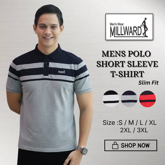 MILLWARD Brand Men’s Polo T-Shirt Red, Navy & White Slim Fit /Kemeja Polo Lelaki Warna Merah, Navy & Putih Potongan Slim