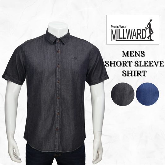 Brand Millward Men Shirt Short sleeve, Denim ,Slim Fit / Kemeja Lelaki Lengan Pendek, Denim ,Slim Fit