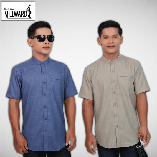 Brand Millward Men's Band Collar Shirt Short Sleeve (8 Colors) / Kemeja Kolar Lelaki Lengan Pendek (8 Warna)