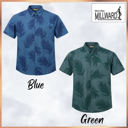 Brand MILLWARD Men’s Leaf Short Sleeve Shirt (M–4XL) / Kemeja Lelaki Lengan Pendek Corak Daun (M–4XL)