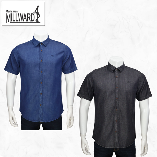 Brand Millward Men Shirt Short sleeve, Denim ,Slim Fit / Kemeja Lelaki Lengan Pendek, Denim ,Slim Fit