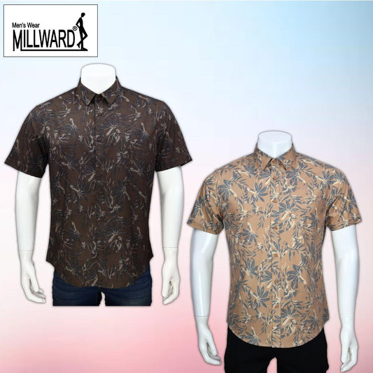 Brand Millward Shirt Short Sleeve Slim Fit Leaf Pattern Collection / Baju kemeja Lengan Pendek Koleksi Millward Slim Fit Corak Daun