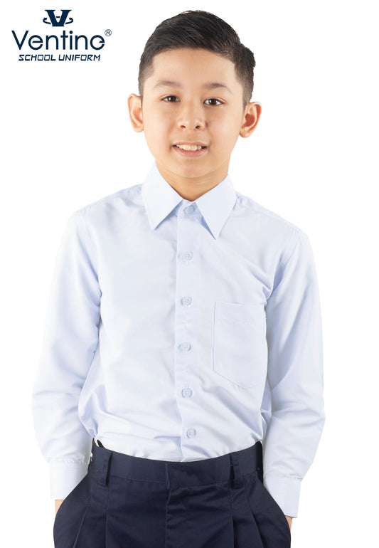 Baju Kemeja Putih Sekolah Rendah Lengan Panjang Kain Licin/Keras (BAJU SAHAJA)