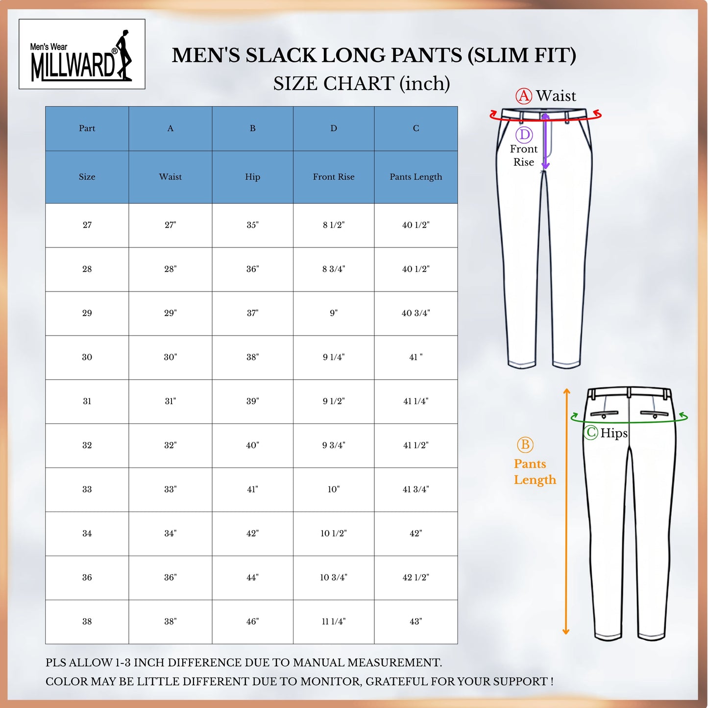 MILLWARD Men's Formal Trousers | Slim Fit Office Pants | Comfortable & Breathable / Seluar Formal Lelaki Slim Fit