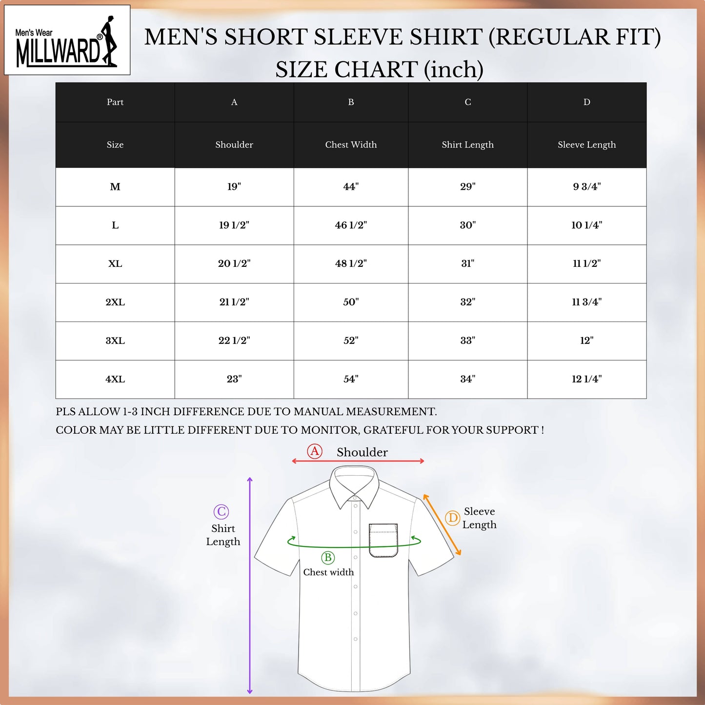 MILLWARD Men’s Floral Short Sleeve Shirt Regular Fit  (S–4XL)/Kemeja Lelaki Corak Floral MILLWARD Lengan Pendek Regular Fit  (S–4XL)