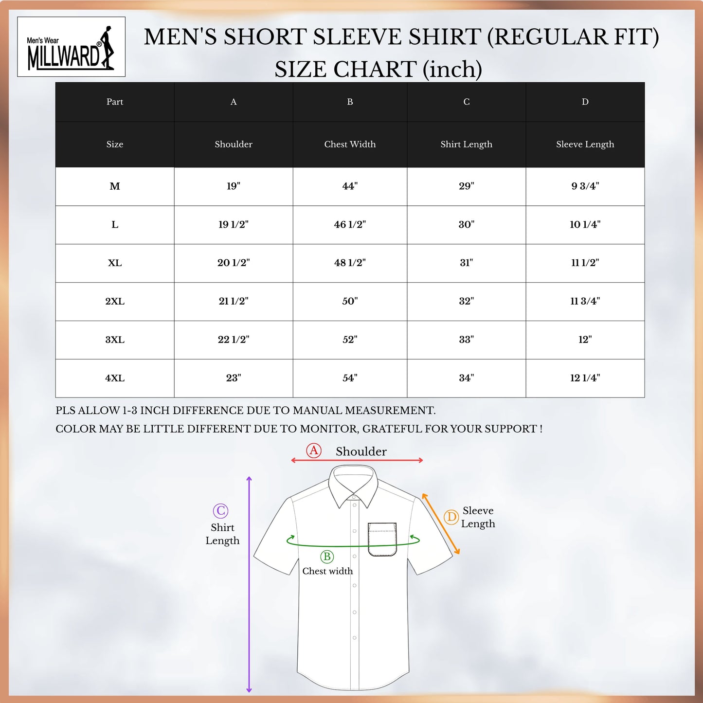 Brand MILLWARD Men’s Leaf Short Sleeve Shirt (M–4XL) / Kemeja Lelaki Lengan Pendek Corak Daun (M–4XL)