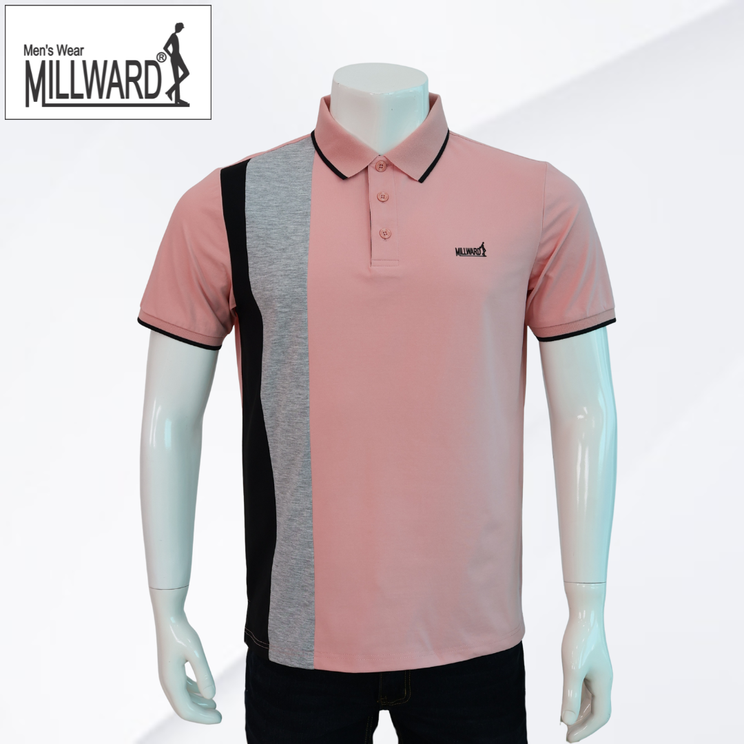 Brand Millward – Men’s Short Sleeve Polo Tee , Modern color-block side panel , Slim Fit