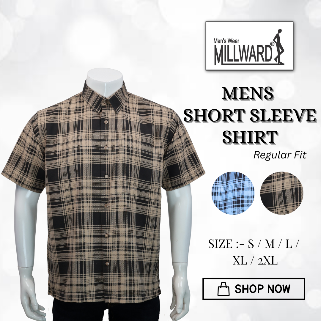 Brand Millward Men's Shirt Short Sleeve [RegularFit] / Kemeja Lelaki Lengan Pendek ) [RegularFit] Brown  & M.Blue