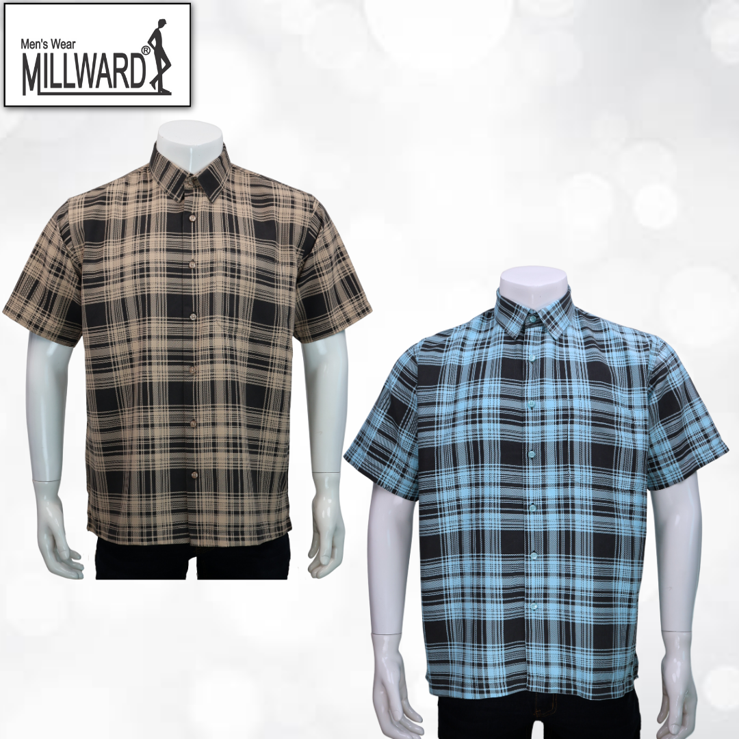 Brand Millward Men's Shirt Short Sleeve [RegularFit] / Kemeja Lelaki Lengan Pendek ) [RegularFit] Brown  & M.Blue