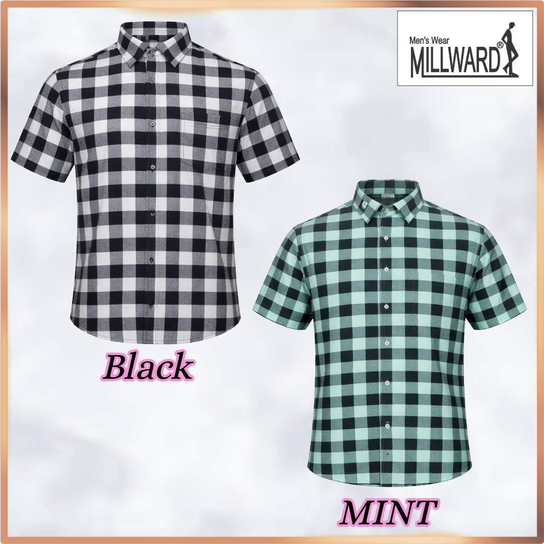MILLWARD Modern Check Short Sleeve Shirt- checkered pattern, short sleeves, button-up front, sizes S-2XL