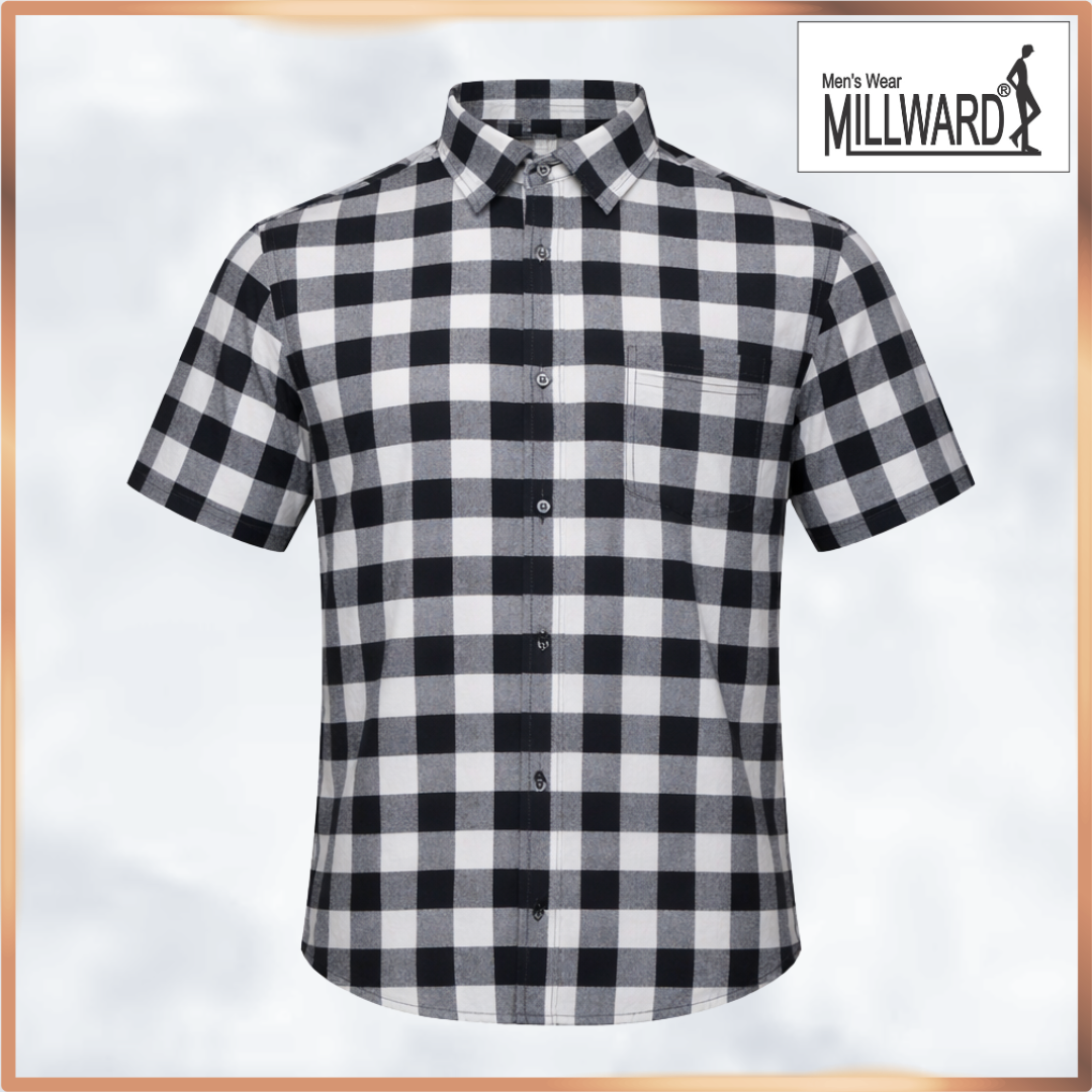 MILLWARD Modern Check Short Sleeve Shirt- checkered pattern, short sleeves, button-up front, sizes S-2XL