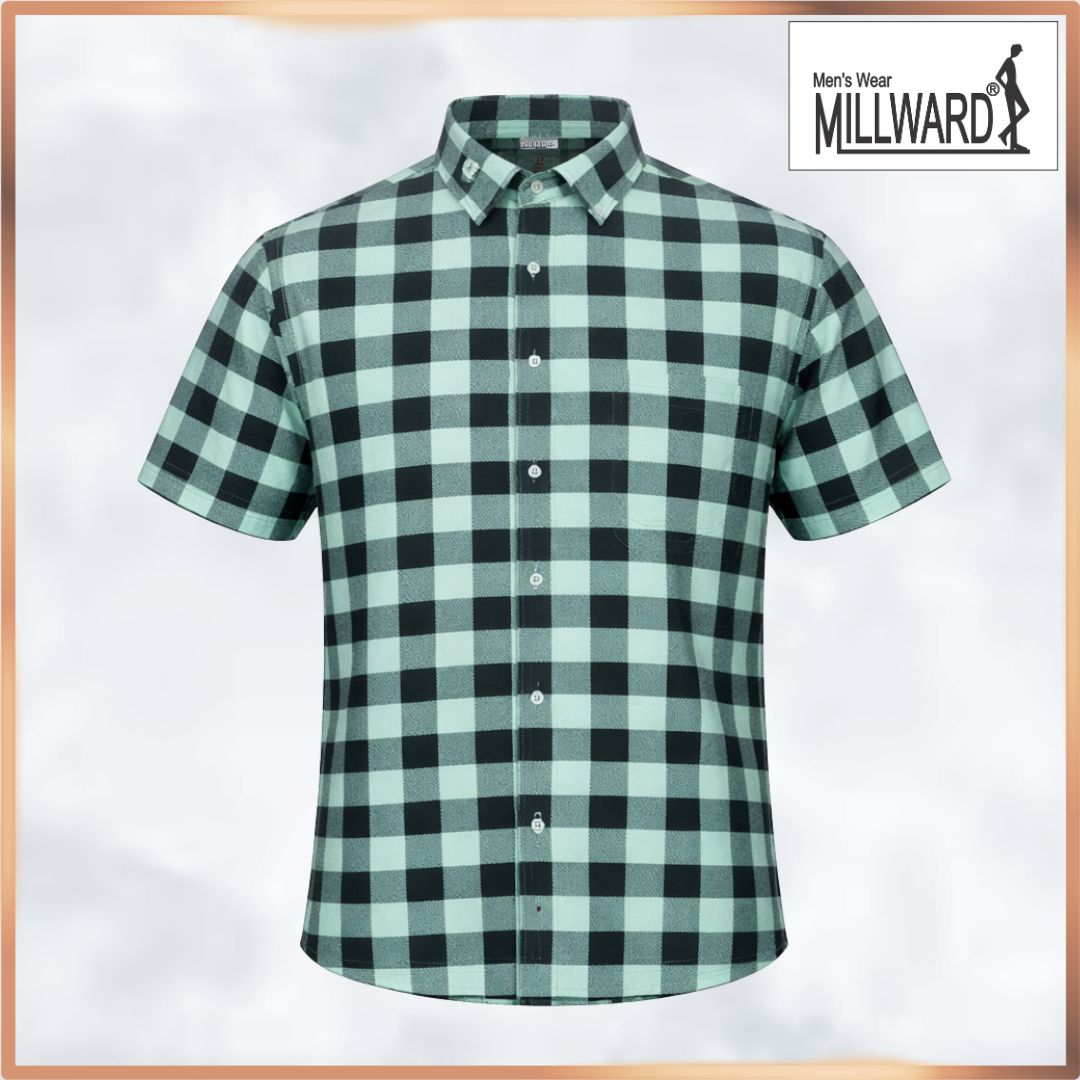 MILLWARD Modern Check Short Sleeve Shirt- checkered pattern, short sleeves, button-up front, sizes S-2XL