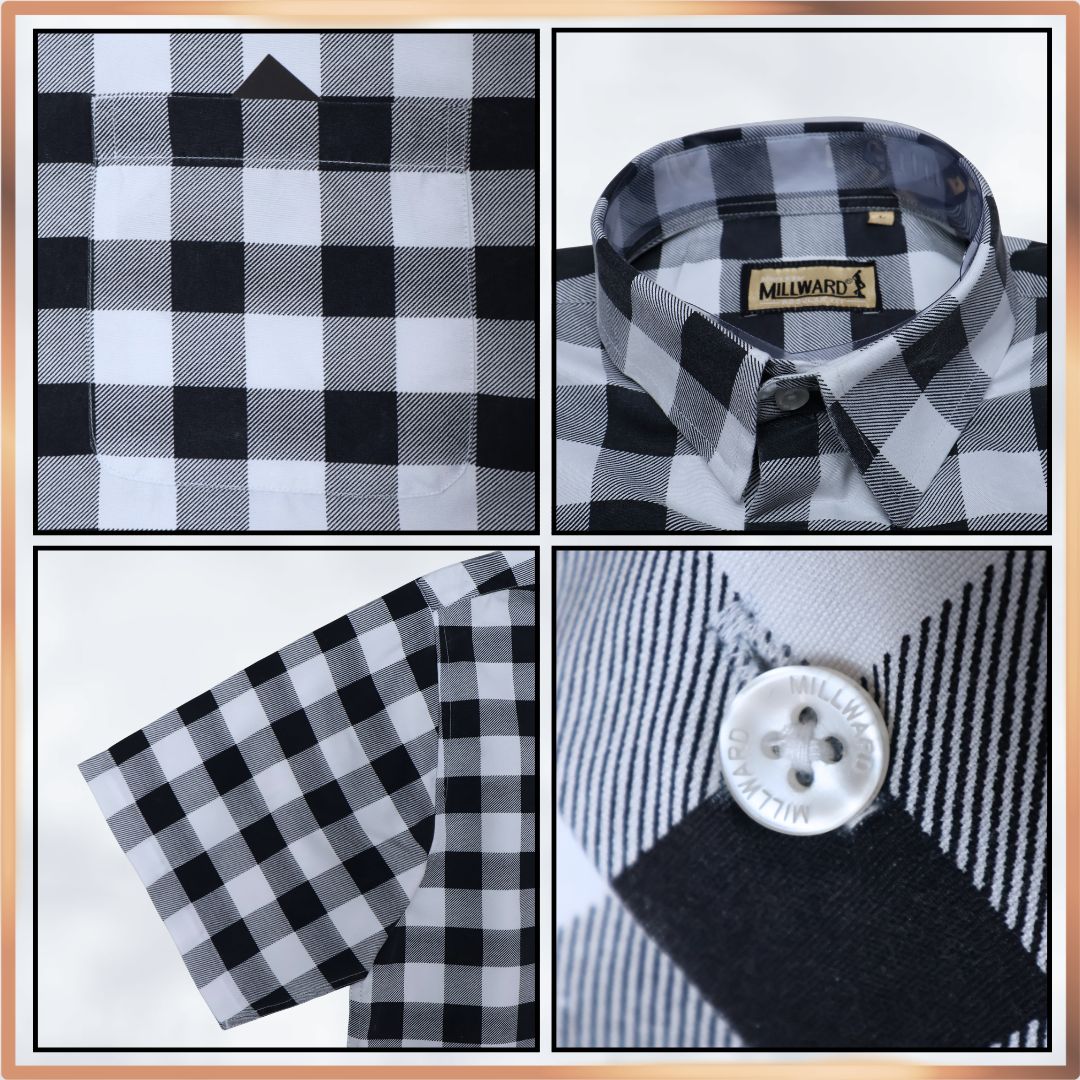 MILLWARD Modern Check Short Sleeve Shirt- checkered pattern, short sleeves, button-up front, sizes S-2XL