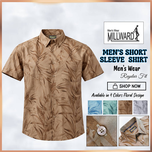 MILLWARD Men’s Floral Short Sleeve Shirt Regular Fit  (S–4XL)/Kemeja Lelaki Corak Floral MILLWARD Lengan Pendek Regular Fit  (S–4XL)