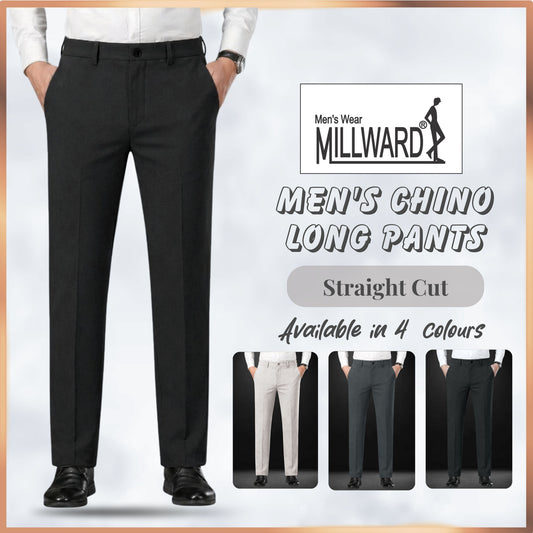 Millward Men's Chino Long Pants Straight Cut [Available} in Oatmeal,Grey,Dark Grey,Black