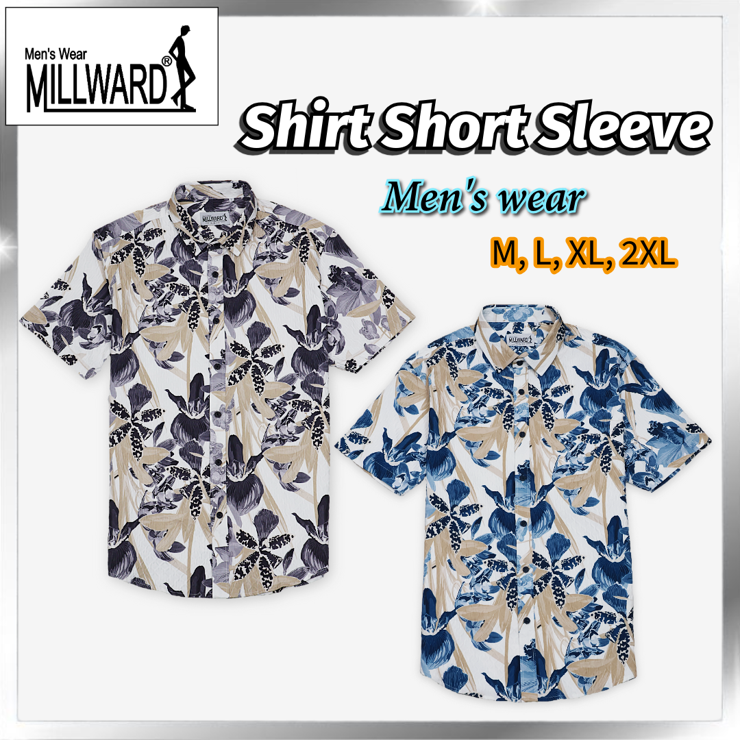 Brand Millward Shirt Short Sleeve Blue & Grey/Blue & Grey/Slim Fit