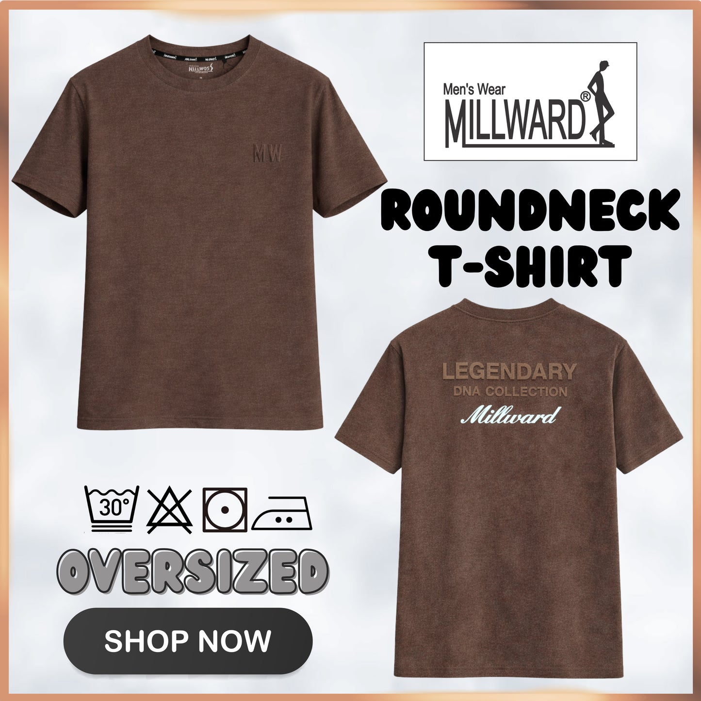 Millward Oversized T-Shirt Short Sleeve S - XL {Dark Brown} / Baju Oversize Lengan Pendek