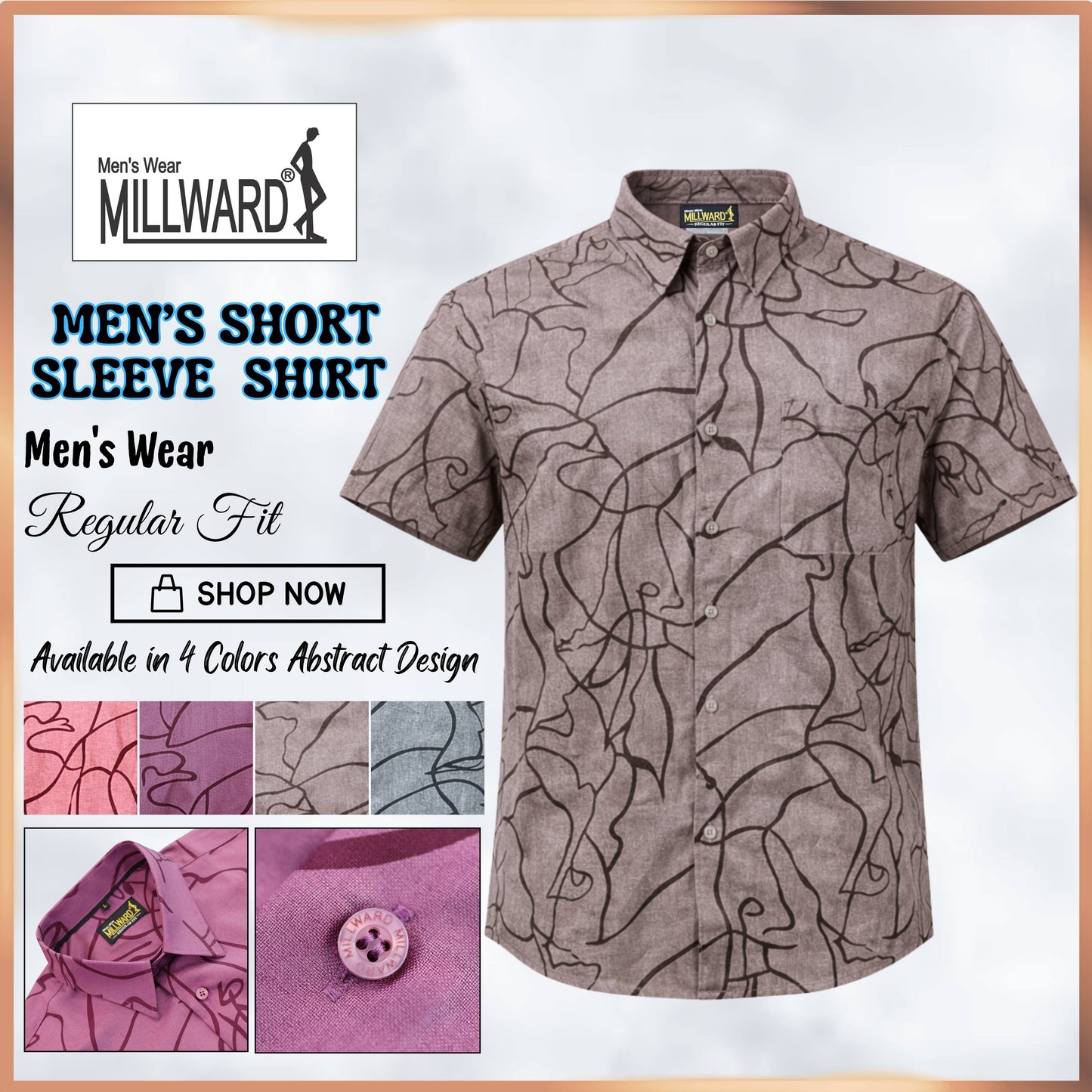 MILLWARD Abstract Line Casual Shirt – Men (M–4XL) /Kemeja Kasual Corak Garisan Abstrak MILLWARD – Lelaki (M–4XL)