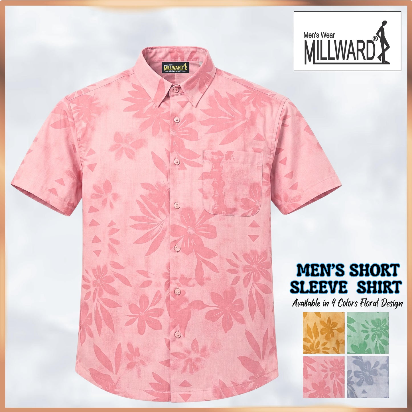 Brand MILLWARD Men’s Floral Short Sleeve Shirt (M–4XL) / Kemeja Lelaki Lengan Pendek Corak Bunga (M–4XL)