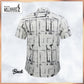 Millward Short sleeve button-up shirts with abstract patterns in Black, blue grey, and blue colors.