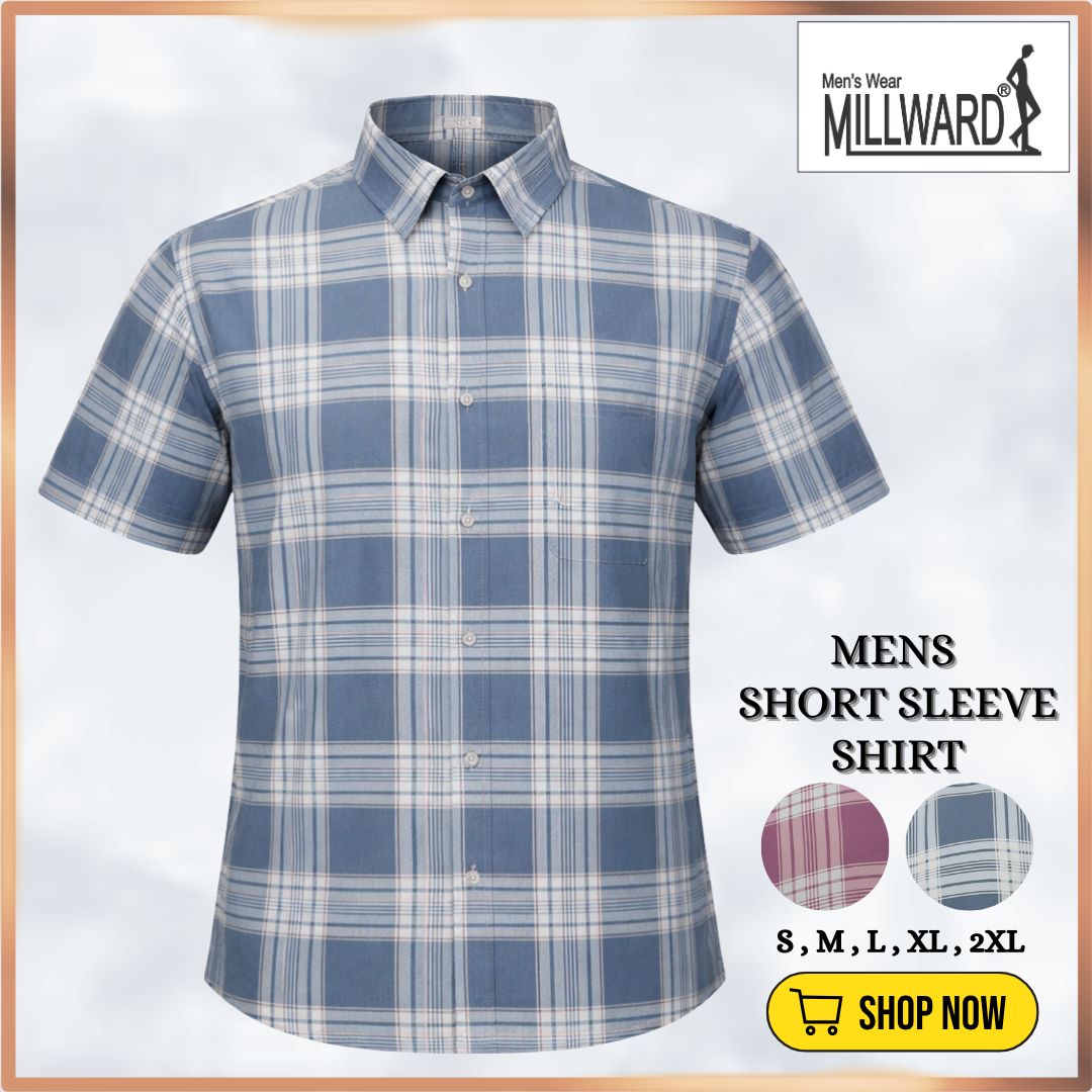 MILLWARD Classic Plaid Short Sleeve Shirt  Lavender & Blue Grey