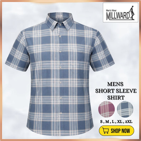 MILLWARD Classic Plaid Short Sleeve Shirt  Lavender & Blue Grey