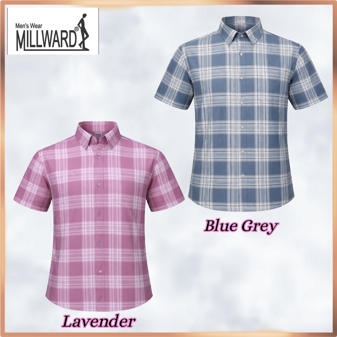 MILLWARD Classic Plaid Short Sleeve Shirt  Lavender & Blue Grey