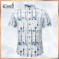 Millward Short sleeve button-up shirts with abstract patterns in Black, blue grey, and blue colors.