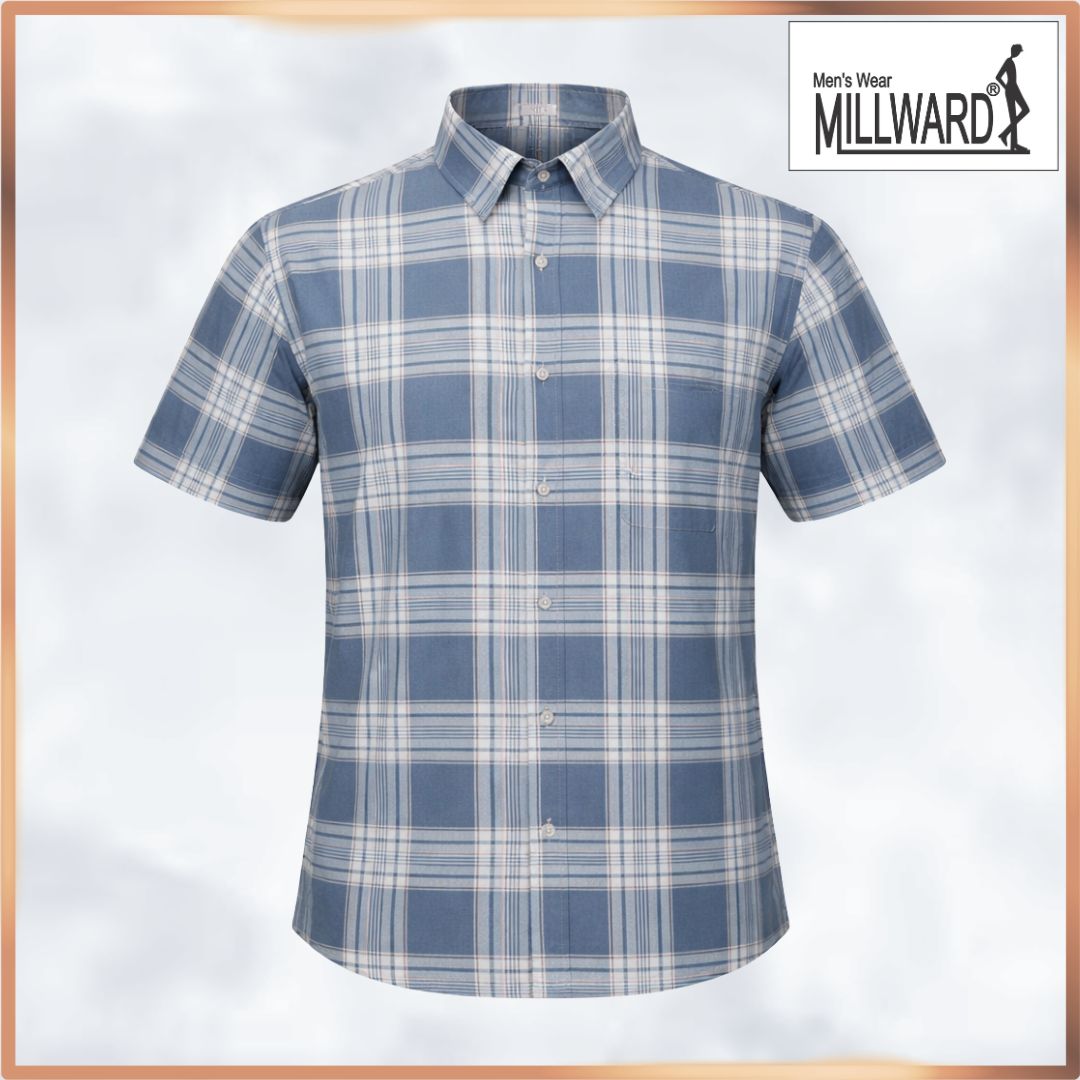 MILLWARD Classic Plaid Short Sleeve Shirt  Lavender & Blue Grey