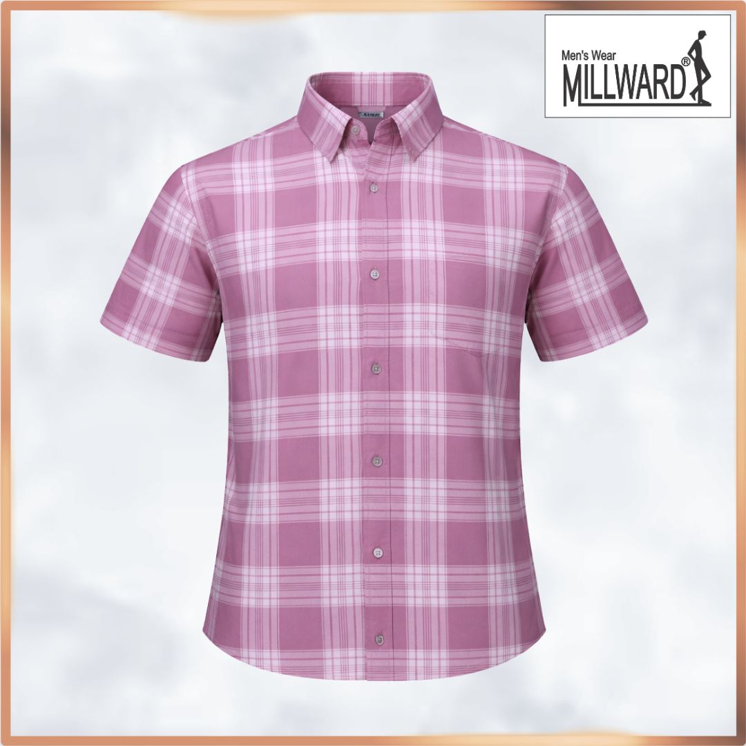 MILLWARD Classic Plaid Short Sleeve Shirt  Lavender & Blue Grey