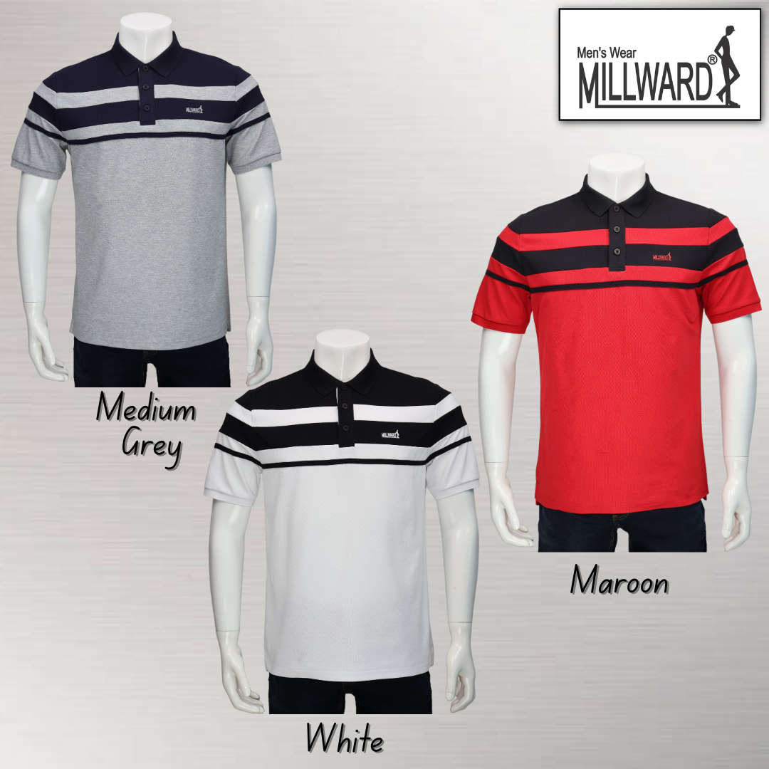 MILLWARD Brand Men’s Polo T-Shirt Red, Navy & White Slim Fit /Kemeja Polo Lelaki Warna Merah, Navy & Putih Potongan Slim