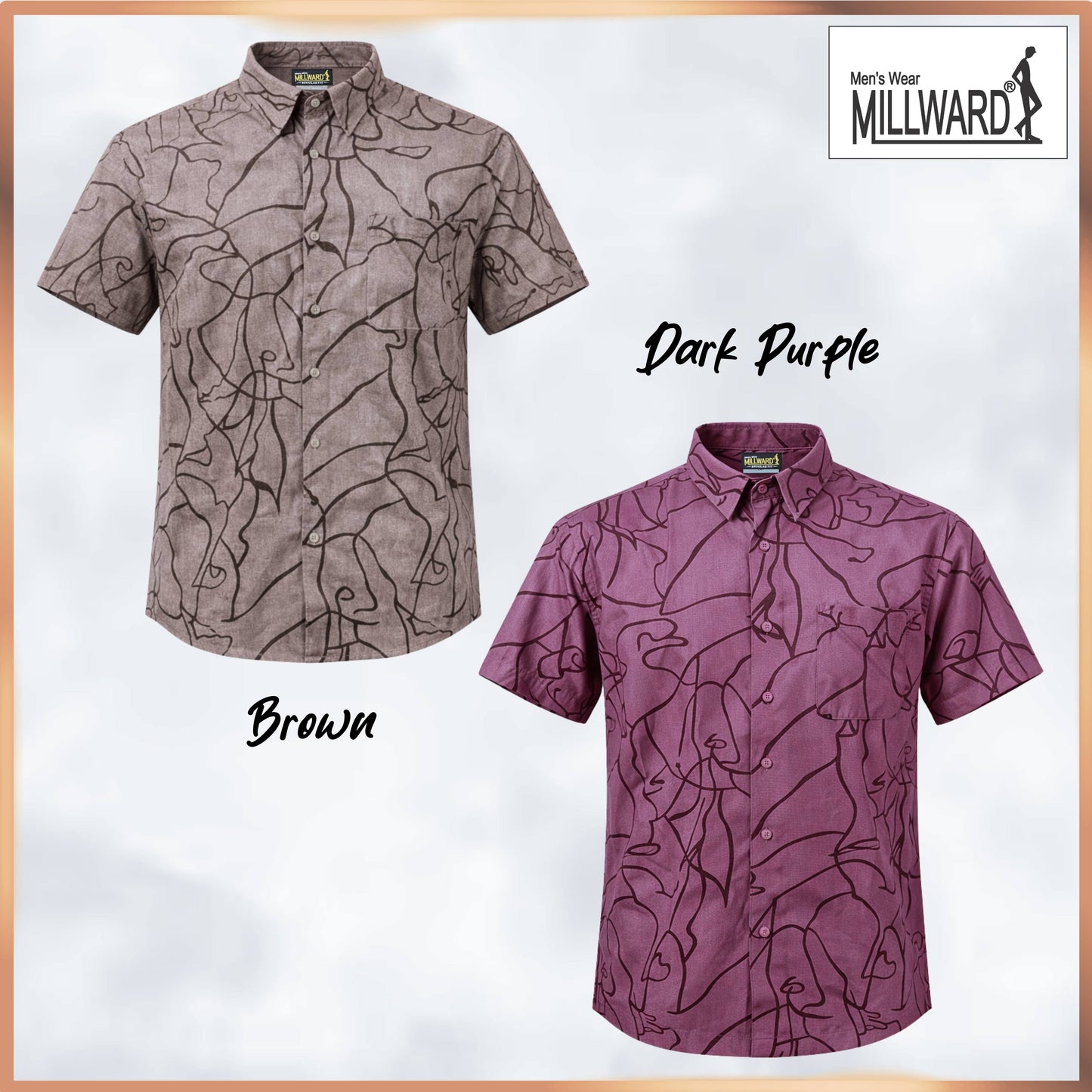 MILLWARD Abstract Line Casual Shirt – Men (M–4XL) /Kemeja Kasual Corak Garisan Abstrak MILLWARD – Lelaki (M–4XL)