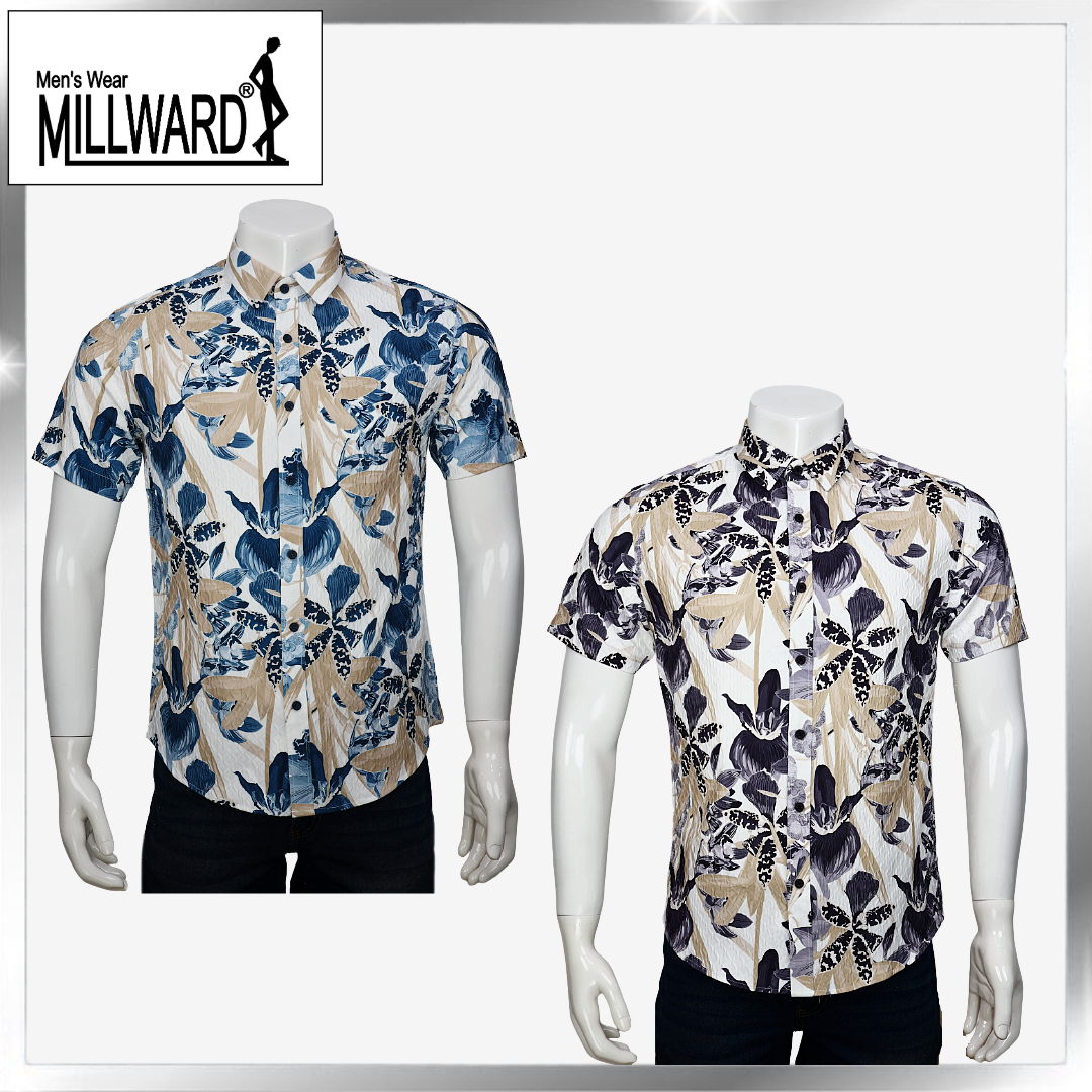 Brand Millward Shirt Short Sleeve Blue & Grey/Blue & Grey/Slim Fit