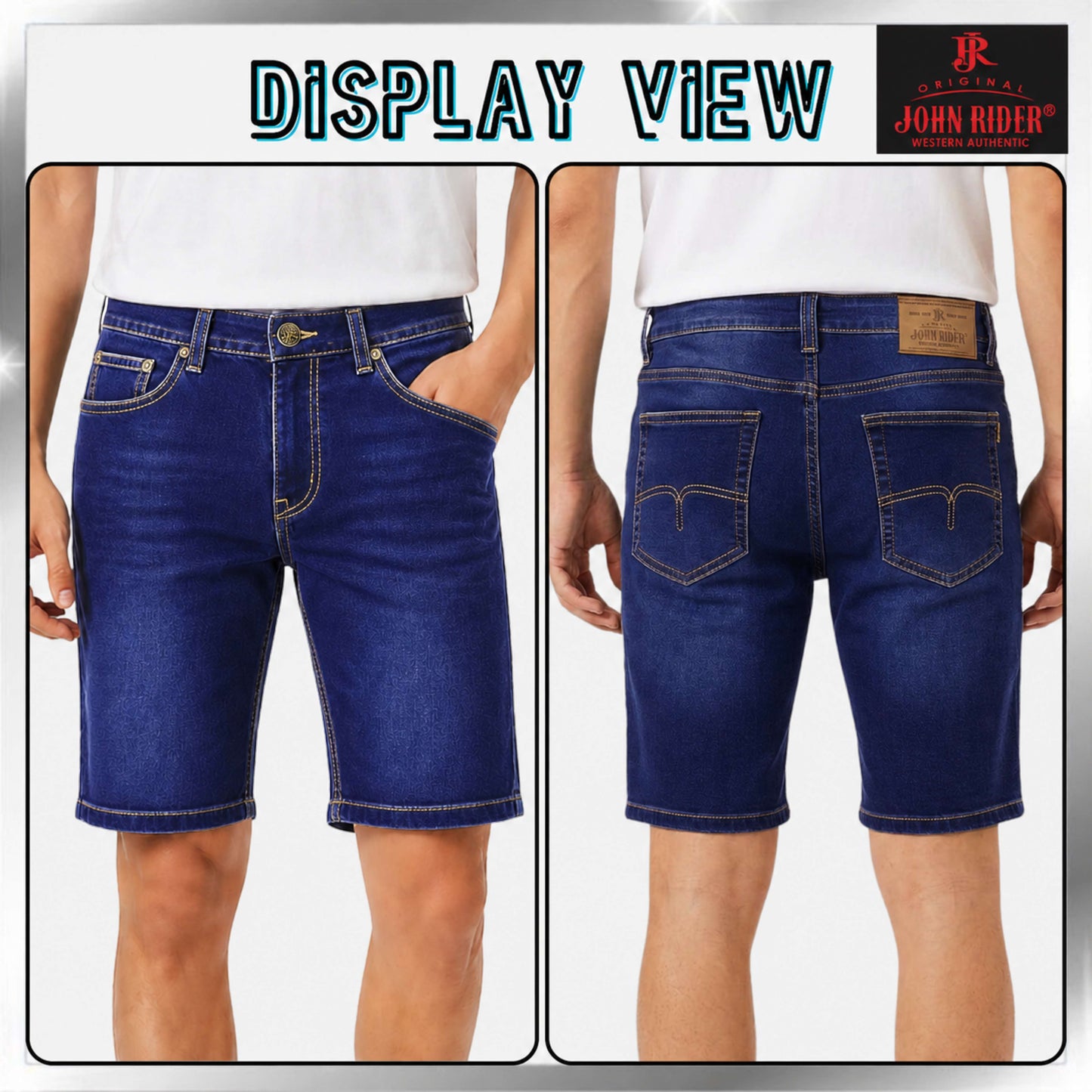 John Rider Men's Denim Short Pants Slim Fit /Denim Blue /Size 27-40