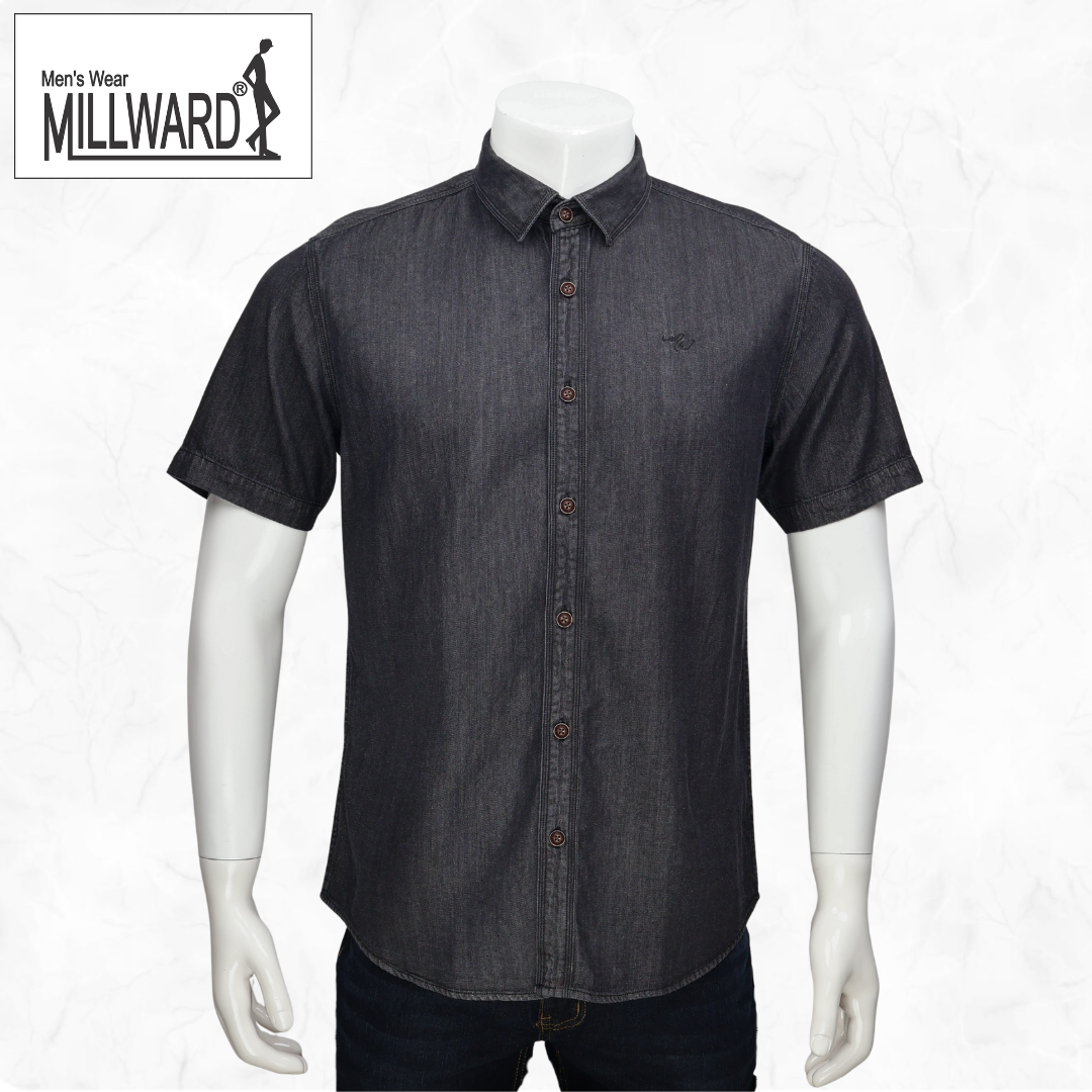 Brand Millward Men Shirt Short sleeve, Denim ,Slim Fit / Kemeja Lelaki Lengan Pendek, Denim ,Slim Fit