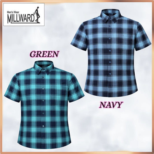 MILLWARD Classic Plaid Short Sleeve Shirt Navy & Green