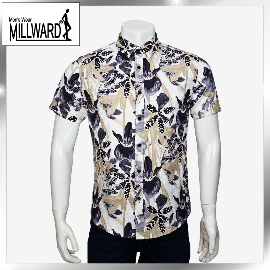 Brand Millward Shirt Short Sleeve Blue & Grey/Blue & Grey/Slim Fit