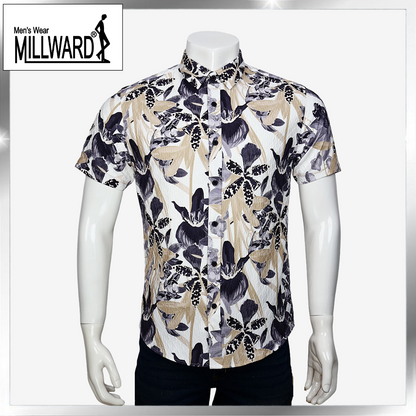 Brand Millward Shirt Short Sleeve Blue & Grey/Blue & Grey/Slim Fit