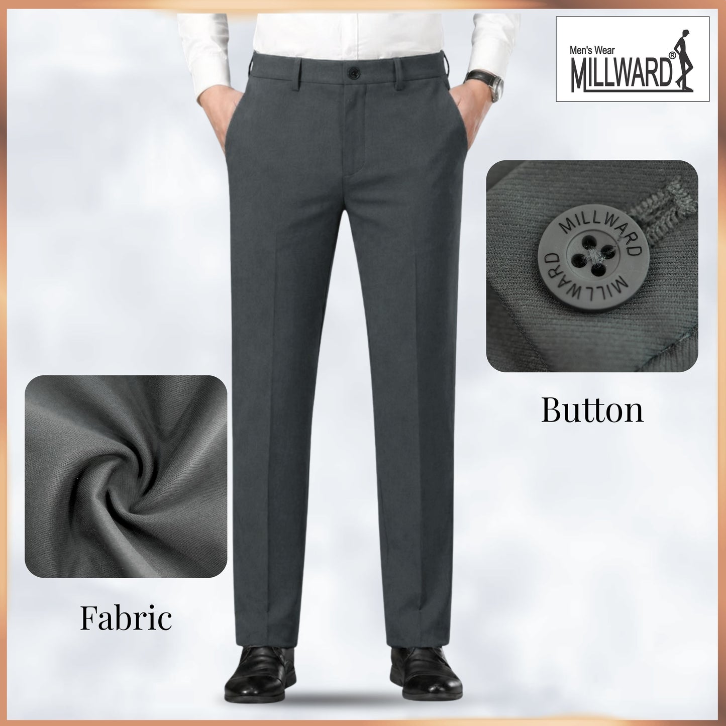 Millward Men's Chino Long Pants Straight Cut [Available} in Oatmeal,Grey,Dark Grey,Black