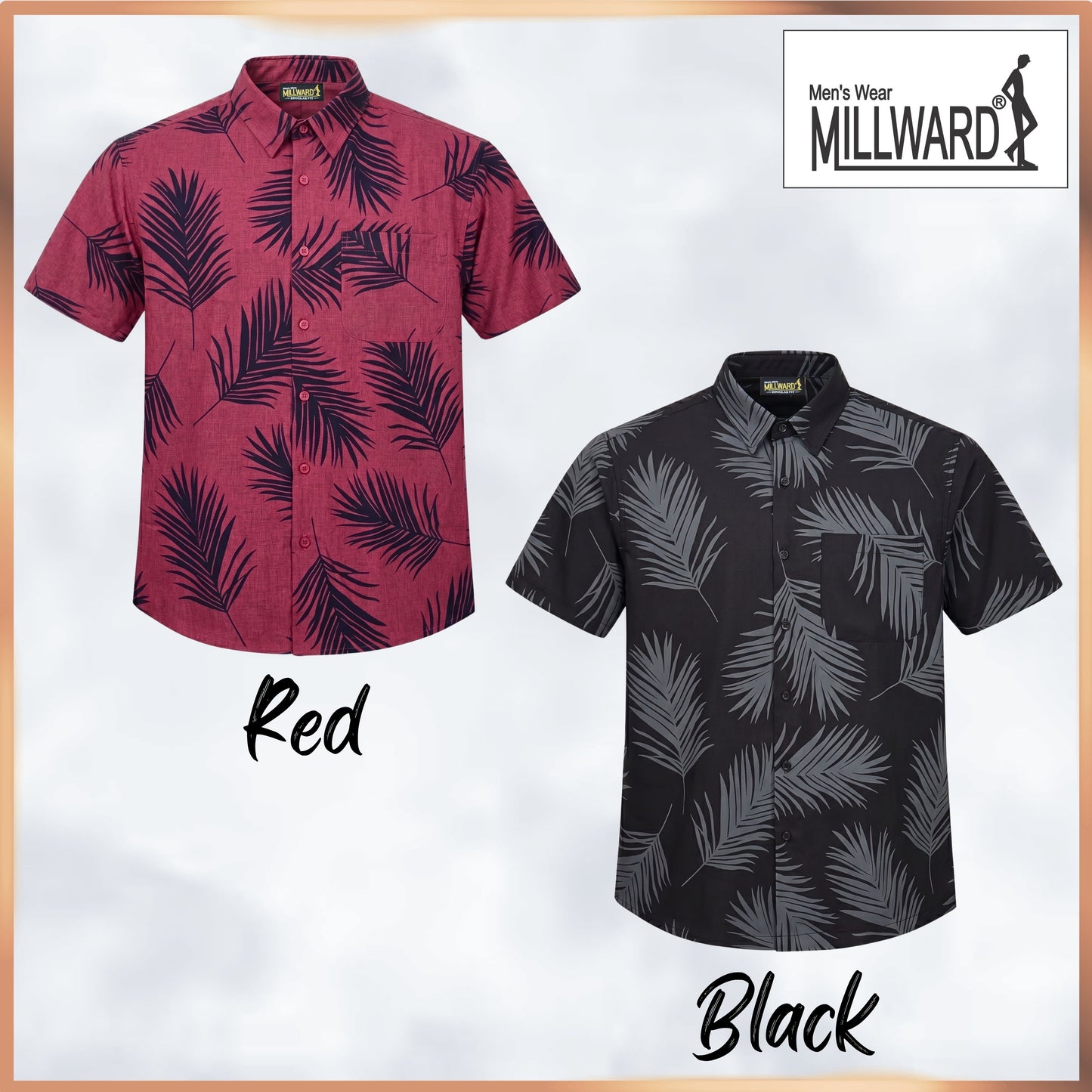 Brand MILLWARD Men’s Leaf Short Sleeve Shirt (M–4XL) / Kemeja Lelaki Lengan Pendek Corak Daun (M–4XL)