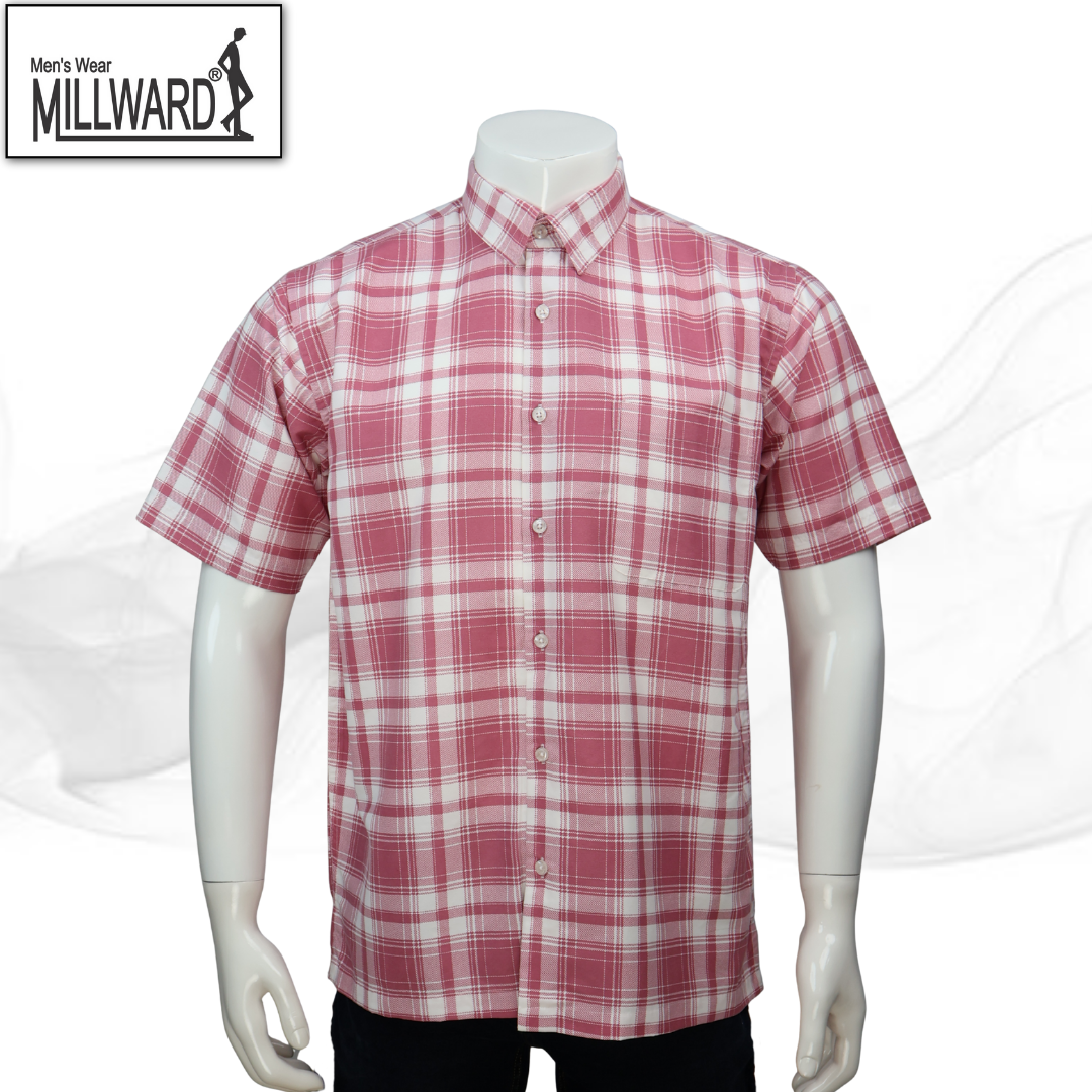 Brand Millward Men's Shirt Short Sleeve [RegularFit] / Kemeja Lelaki Lengan Pendek ) [RegularFit] (L.Pink & M.Green)