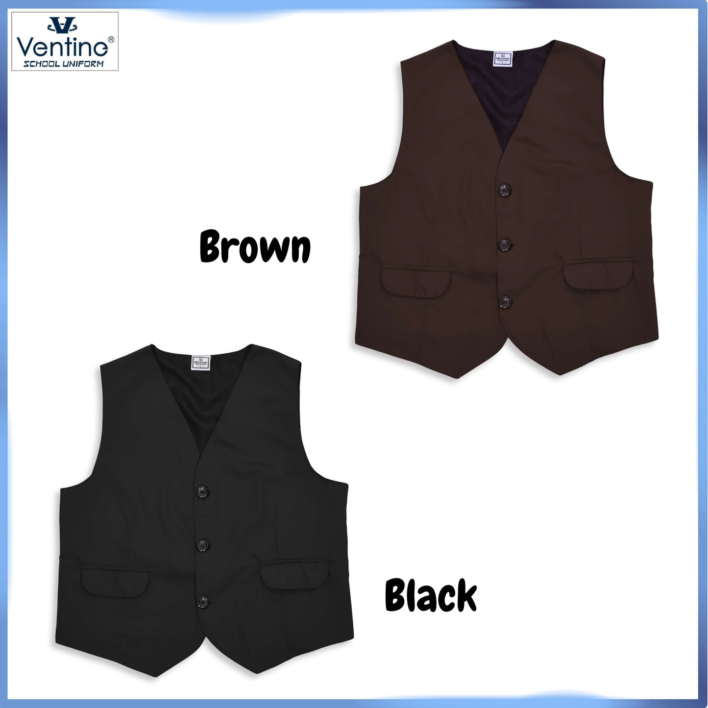Ventine Vest Pengawas Sekolah Unisex | Size XS-3XL | Maroon / Blue / Brown / Black