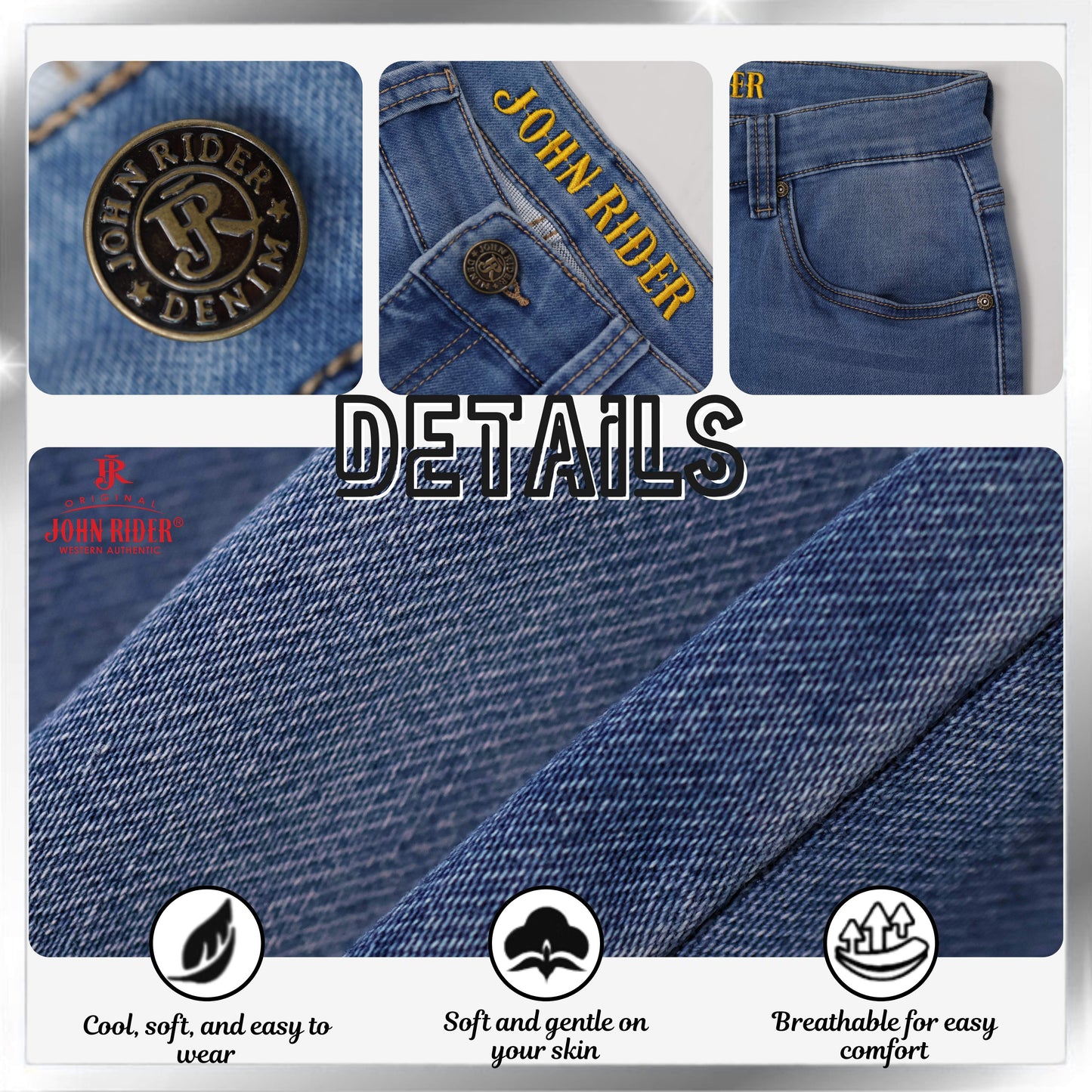 John Rider Men's Denim Short Pants Slim Fit /Light Denim Blue /Size 27-40