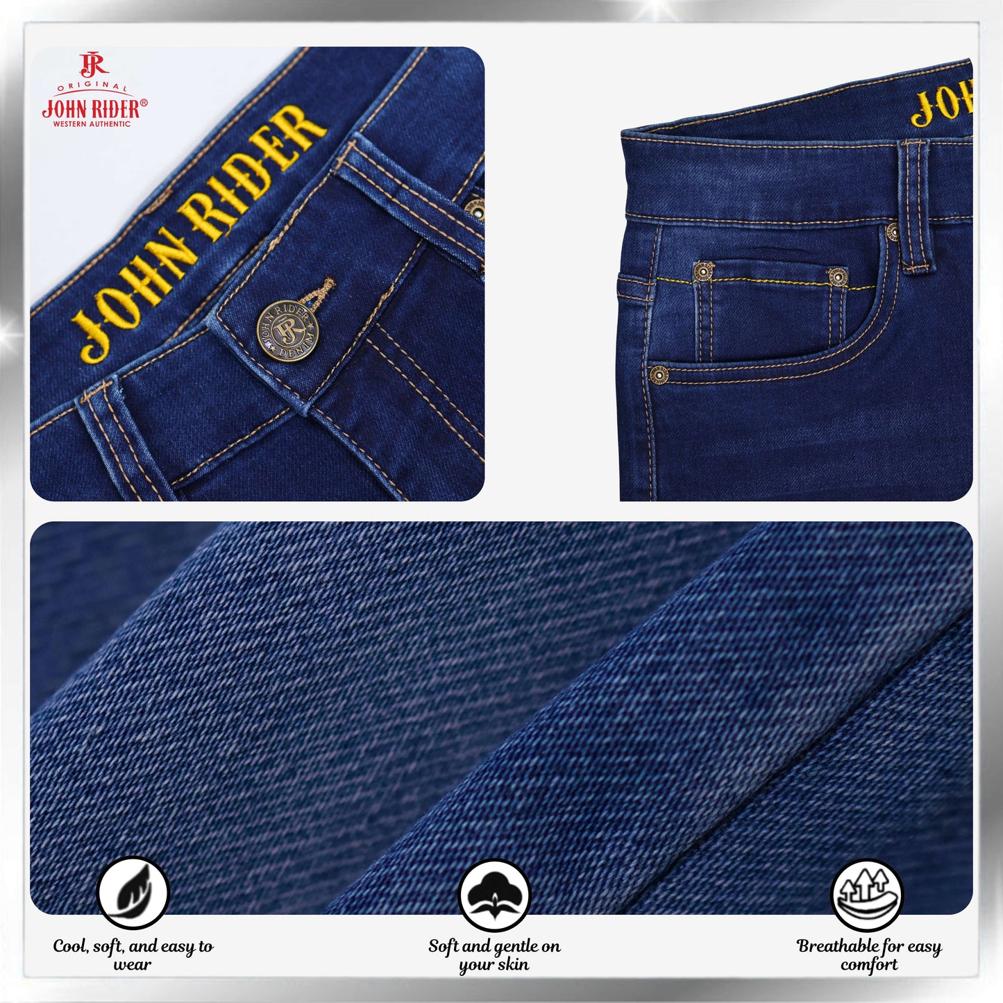 John Rider Men's Denim Short Pants Slim Fit /Denim Blue /Size 27-40