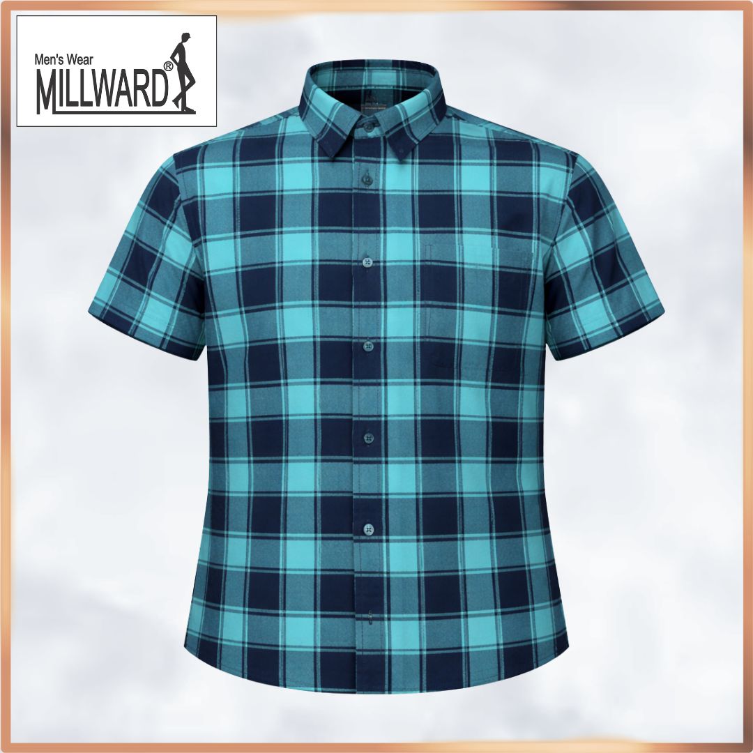 MILLWARD Classic Plaid Short Sleeve Shirt Navy & Green