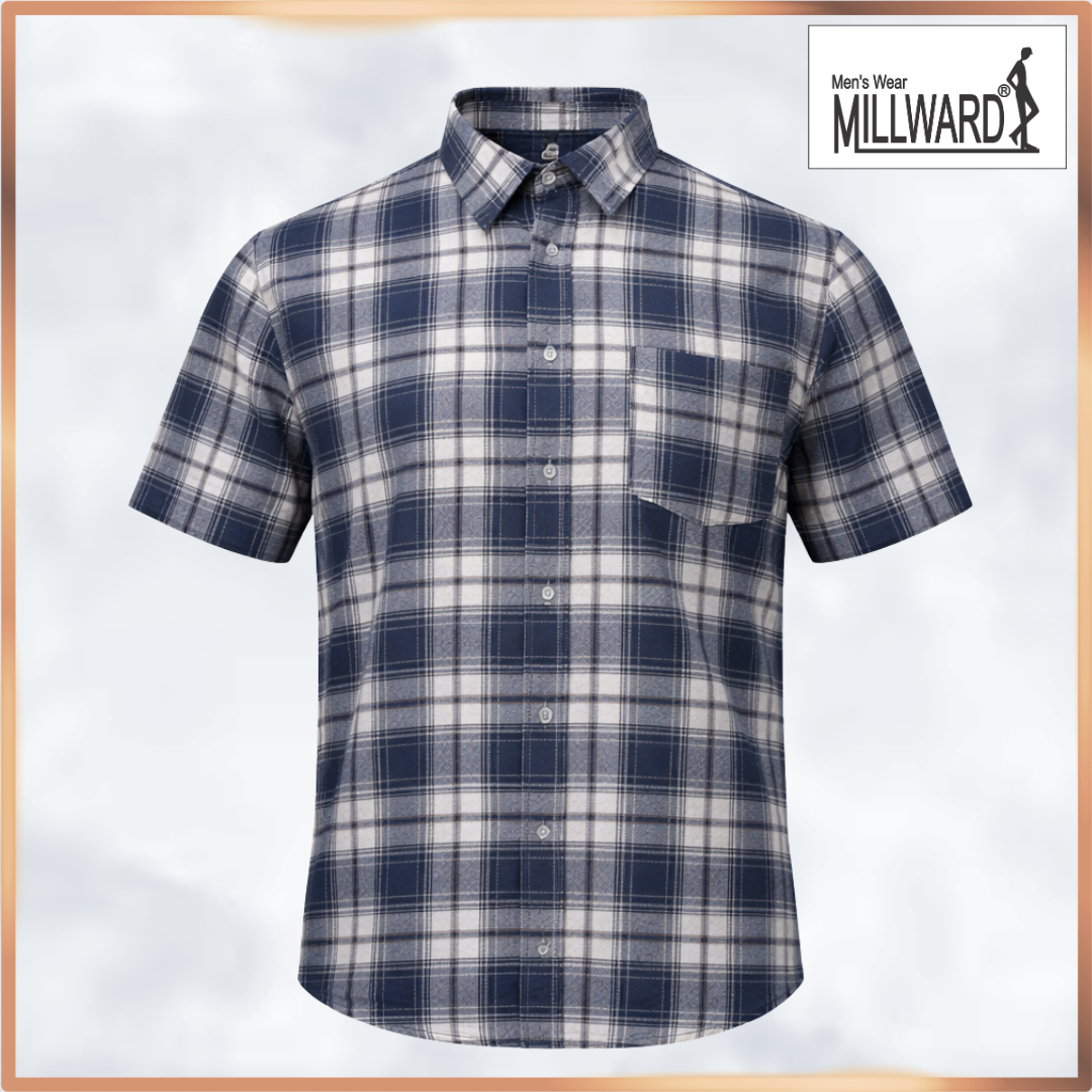MILLWARD Men’s Plaid Casual Shirt – Short Sleeve Regular Fit Red & Navy